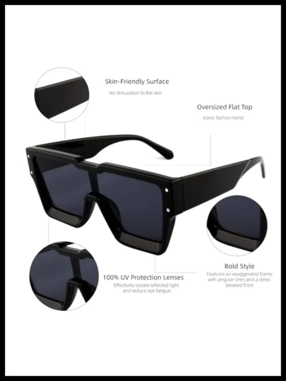 Oversized Wraparound Sunglasses UV400 Protection Unisex Rimless